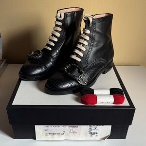 Gucci Dionysus Black Leather Lace-Up Boot